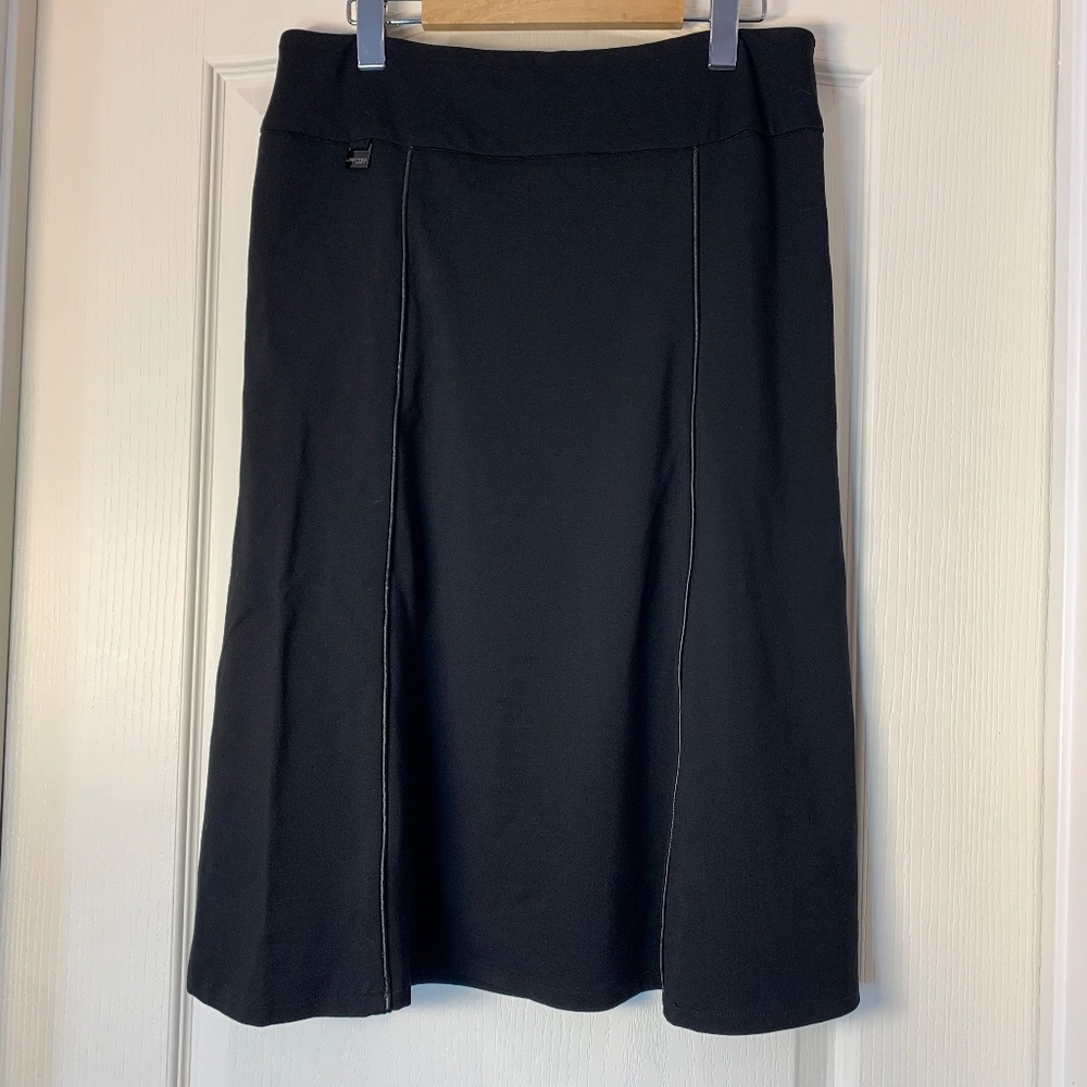 Lisette L Montréal Black A-Line Skirt – Faux Leather Piping Detail, Made in Cana
